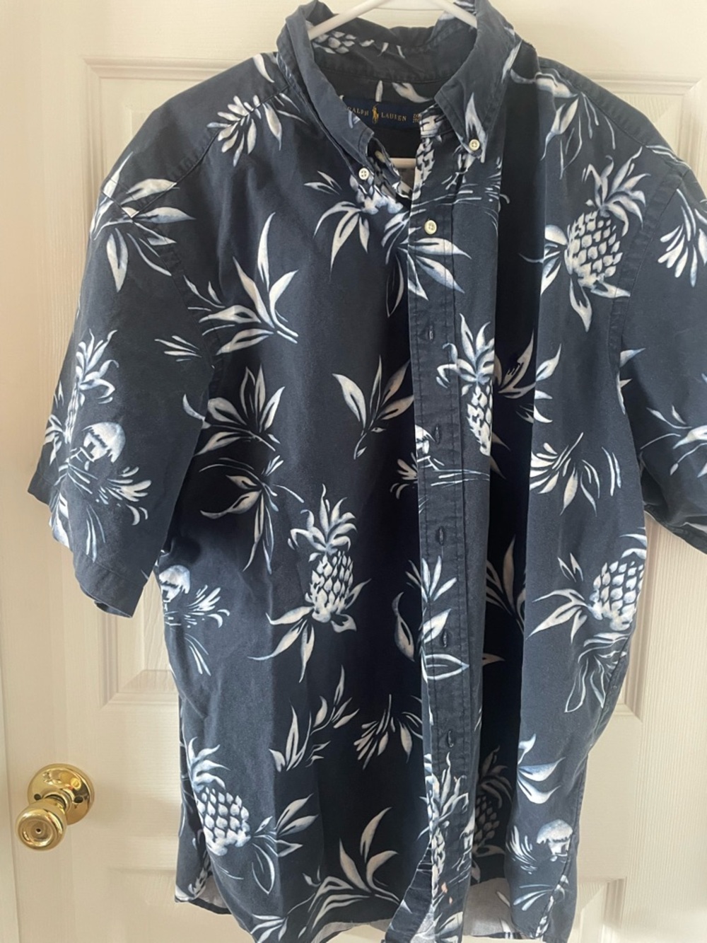 Ralph Lauren Navy and White Pineapple Print Short-Sleeve Button-Down Shirt